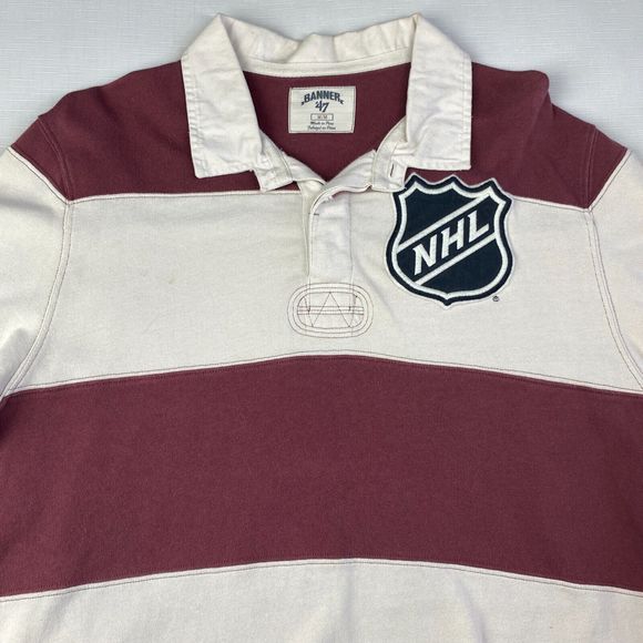 VINTAGE NHL HOCKEY Rugby POLO SHIRT! Long Sleeve Embroidered Maroon Striped Sz M - Picture 3 of 16